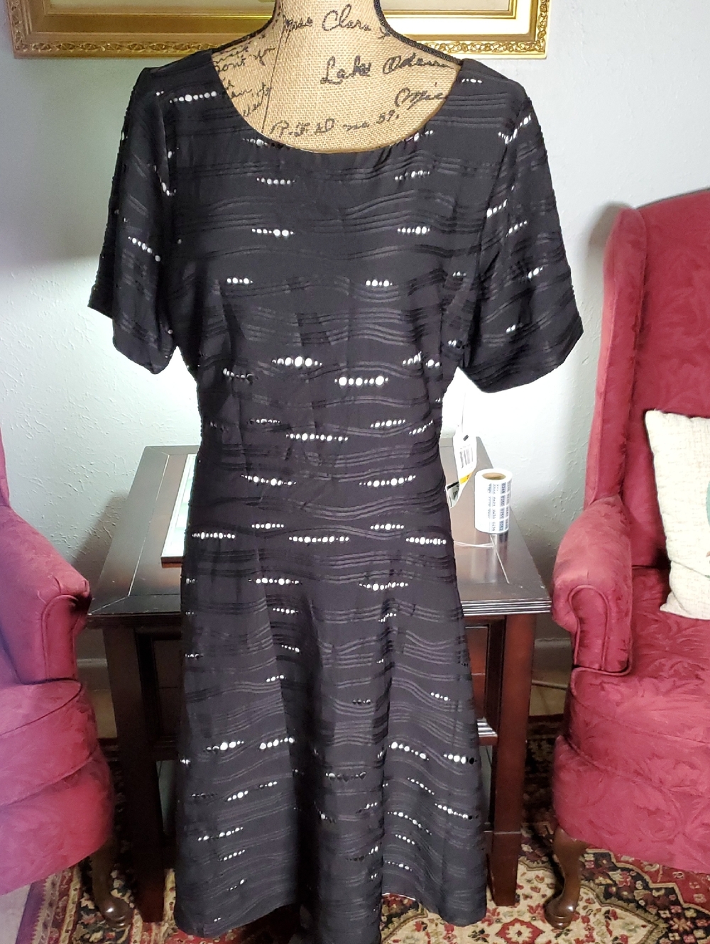 Alfani Black Midi Dress with Subtle Sheer Lining Peeking Out Details 3X Stretchy